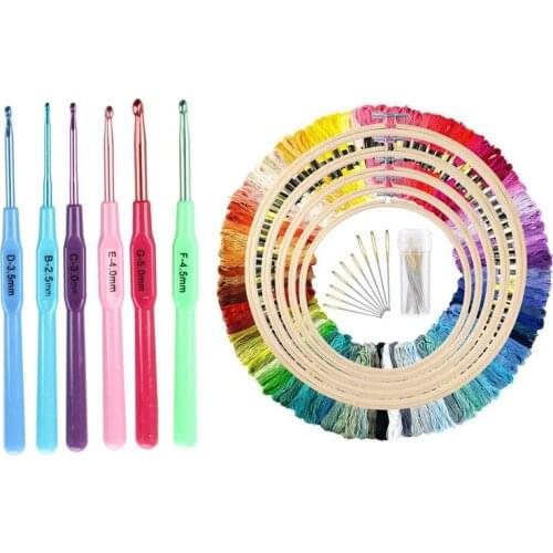 5 Pieces Bamboo Embroidery Hoops With 100 Colors Skeins Embroidery Thread Floss Cross Stitch And Needles & 6X Plastic Handle Cro