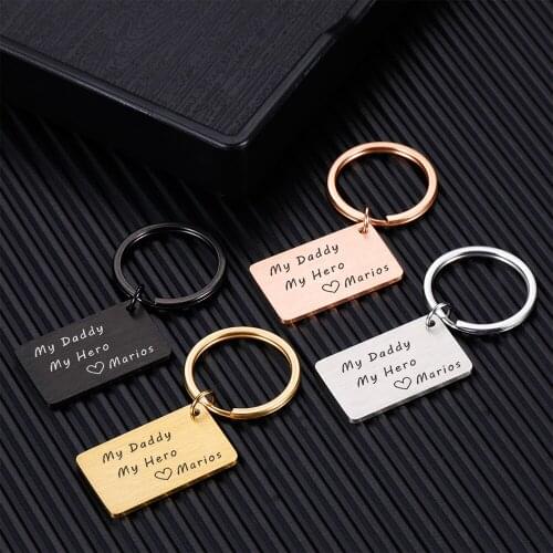 Custom Fathers Day Keychain Dad Birthday Gifts From Daughter Son My Dad My Hero Key Tag Stainless Steel Present Keyring