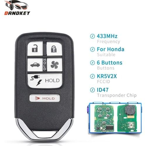 Dandkey Replacement KR5V2X For Honda Clarity 2018 433MHz Fob 5+1 6 Buttons Smart Remote Key Uncut Transponder ID47 Chip