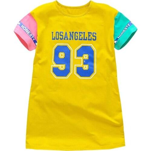 Kids dresses for Girls Summer Geometric letter Casual Yellow Dress Childrens Clothing Girl Princess school sport Party Dress