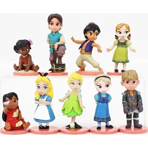 Disney Cute Princess Toys 9pcs 5-8cm Frozen Elsa Anna Kristoff Moana Fairy Action Figure Dolls Toys Birthday Gift For Childrens