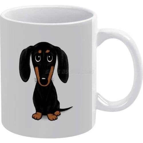 Cute Black And Tan Smooth Coated Dachshund Cartoon Dog White Mug Coffee Mug Afternoon Tea Christmas Cups Ceramic Mug 330ml for C