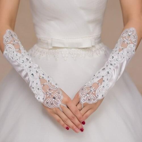 Best Wedding White Short Party Gloves Fingerless Elegant SequinsEvening Gloves Bridal Wedding Gloves