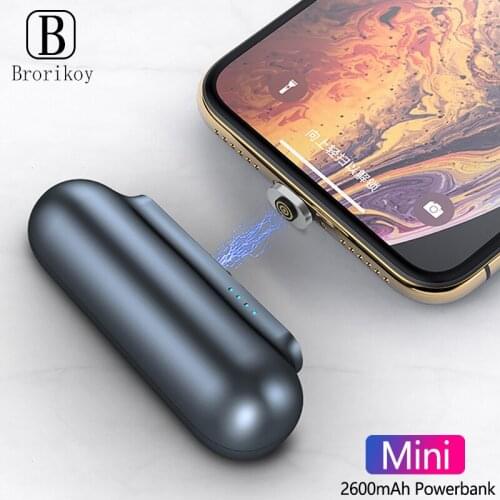 Mini Portable Power Bank Back Clip Battery for iPhone Samsung Huawei Magnetic Micro USB Type-C Charger 2600mAh Capsule PowerBank
