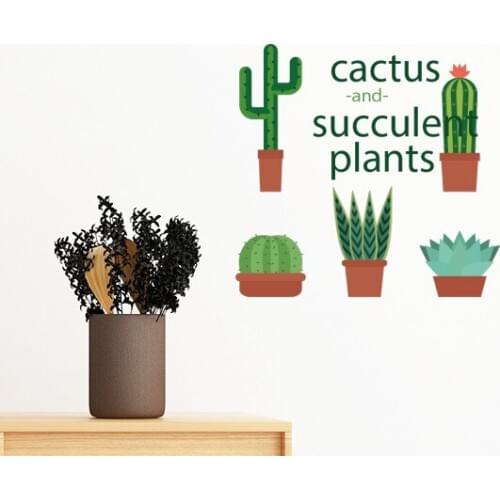 Cartoon Potted Plant Flowerpot Cactus Succulents Flower Removable Wall Sticker Art Decals Mural DIY Wallpaper for Room Decal