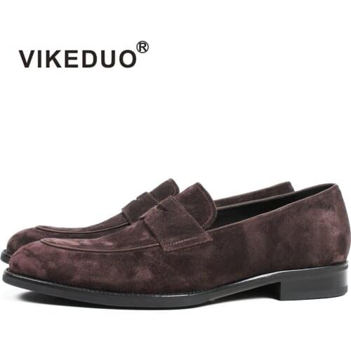 VIKEDUO Casual Cow Suede Loafers Shoes For Men Round Toe Slip-On Patina Mens Footwear Plus Size Handmade Customized Zapatos