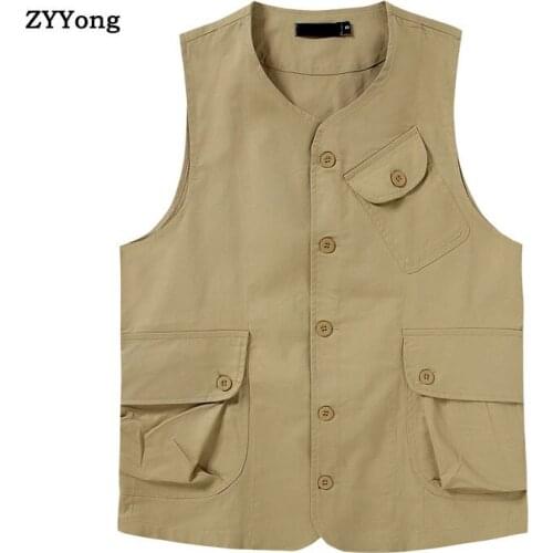 2020 Men Cargo Vest Coat High Quality Reporter Travel Sleeveless Jacket Multi Pockets Single Breasted Tactical Clothing