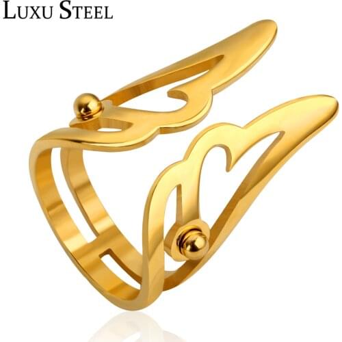 LUXUSTEEL Ring sets Gold Color Hollow Out Finger Rings Stainless Steel Punk Rings Women Accessories Party Wholesale