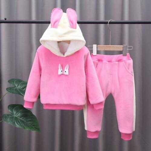 NEW Winter Warm Kids Cloth Baby Cartoon Warm Clothing Sets Suits Baby Girls Thicken Hoodies Pants Outfits Clothing Tracksuits