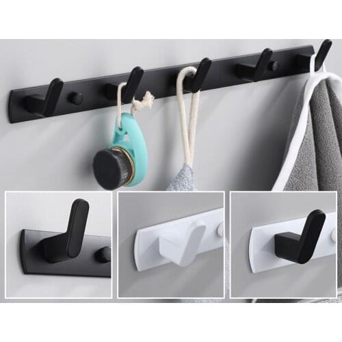 White Black Solid space aluminum Row hook Robe Hook Heavy Duty Wall Mount Towel Hook Hanger Home Kitchen Wall Door Bathroom Hook