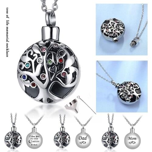 Family Tree of Life Cremation Keepsake Memorial Ashes Pendant Urn Necklace Memorial Jewelry-Custom Name Necklace