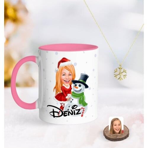 Personalized Women 'S New Year Caricature Of Pink mug And Snow Them Kolye-2