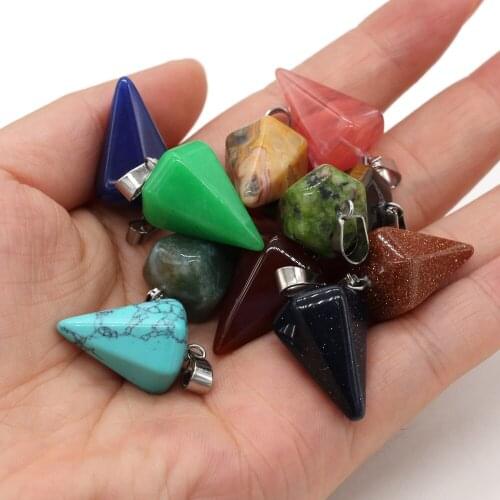 Natural Semi-precious Stones Multilateral Cone Shape Red Agate Malaysian Jade Charms for Jewelry Making DIY Necklace Accessories