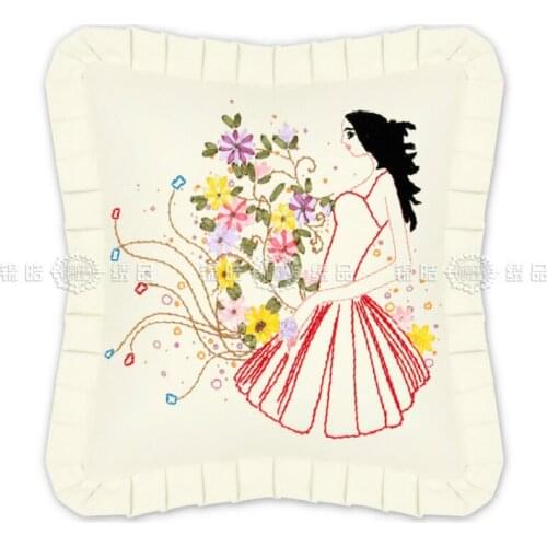 Romantic flower girl 3D cross stitch Valentines Day wedding anniversary send girlfriend send wife send sister embroidery pillow