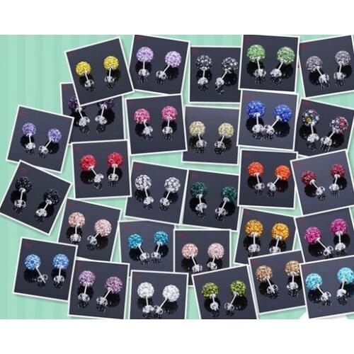 Hgr45re 10mm Clay Mixed 20 Color OM Crystal Micro Pave Disco Ball Silver Plated crystal Earrings Stud crystal