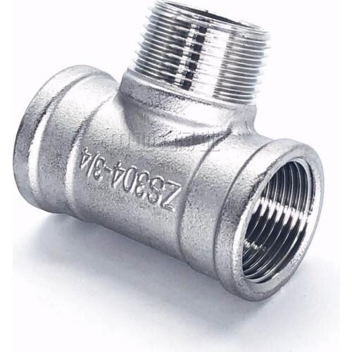 Female+male+Female Threaded 3 Way Tee T Pipe Fitting 1/2" 3/4" 1" BSP Threaded SS304 Stainless Steel