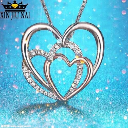 Mosaic diamond Women Crystal Necklaces With Heart Pendant Female Bohemian Rose Gold Love Chain Birthday necklace romantic gift