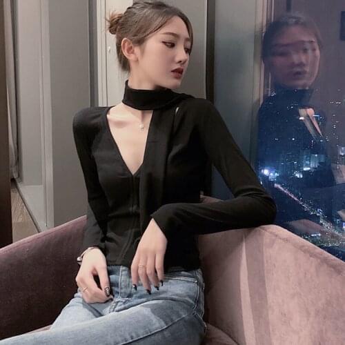 Bottomed Shirt Autumn Winter New Style With Long Sleeve Hanging Neck Sexy T-shirt Top Women Clothing Womens Tops And Blouses