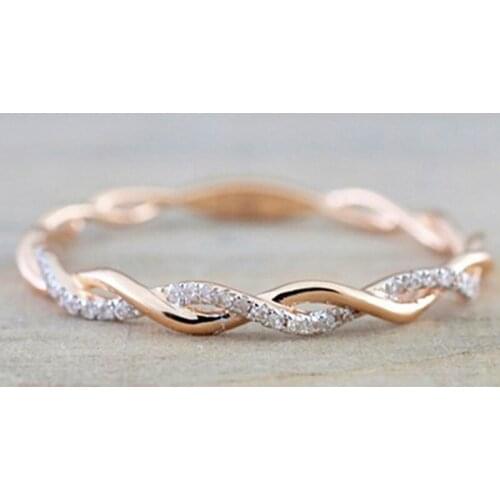 Round Rings For Women Thin Rose Gold Color Twist Rope Stacking Wedding Rings In Stainless Steel Bijoux