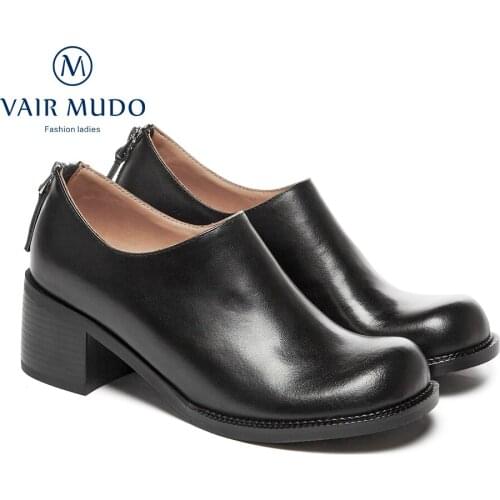 VAIR MUDO Women Pumps Platform Shoes Genuine Leather Round Toe High Quality Slip On Elegant Square Toe Pumps Shoes Female D119L