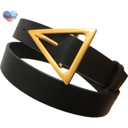 Nuleez 2.0 CM Leather Belt Women Triangular Hardware Button Decoration Fashion Accessory for Dress and Jeans