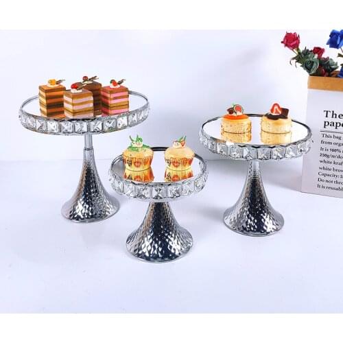 Crysta Silver Cake Plate Stand Acrylic Mirror Metal Cupcake Dish Party Filming Props Dessert Wedding Tray Decoration Display