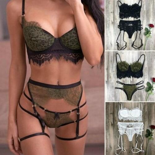 Women Sexy Lingerie Lace Babydoll Open Bra Set G-String Underwear Nightwear Bra & Brief Sets