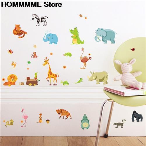 1pc Jungle Animals Wall Stickers for Kids Rooms Safari Nursery Rooms Baby Home Decor Poster Monkey Elephant Horse Wall Decals