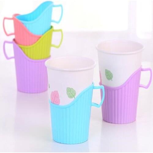 1pcs Cup Holder Candy Color Handle design Plastic Disposable Paper Plastic Polystyrene Cup Holder Color Random