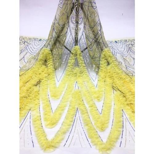 2021 Fashionable African Lace Fabric 3d Flower Sequin Embroidery Mesh Tulle Lace Fabric Wedding Party Dress VFD5020