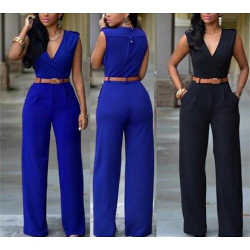 2021 Summer Female Sexy plus size Jumpsuit Sleeveless V-neck Long Pants Elegant Rompers womens Playsuit overalls for women