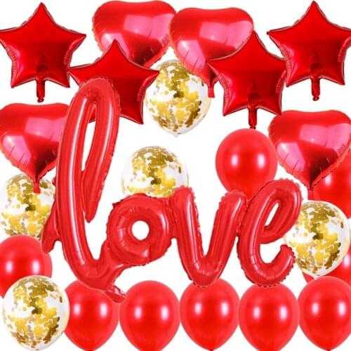 24pcs/set Romantic Wedding I Love You Foil Balloons Heart Ballons Valentine Day Birthday Party Decorations Latex Globos Supplies
