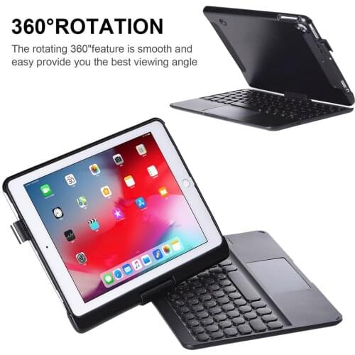 360 Swivel Rotating LED Backlit Wireless Bluetooth Trackpad Keyboard For iPad Air 3/ iPad Pro 10.5 /7th Case With Pencil Holder