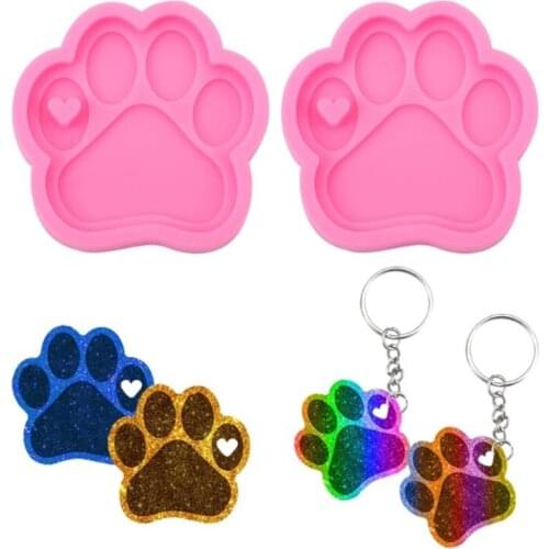 4 Pcs Dog Paw Bone Keychain Epoxy Resin Mold DIY Crafts Jewelry Casting Tool Necklace Pendant Silicone Mould