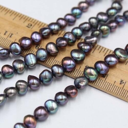 7-8MM Flat Irregular Nuggets Baroque Pearls DIY Jewelry Shiny Green Black Pearls Punch Elegant Natural Freshwater Pearl Beads