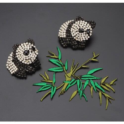 Panda sequins Rhinestones beaded patches for clothes applique embroidered fabric sew on patch cloth decoration parche