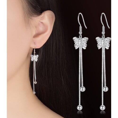 Exaggerated Long Tassel Butterfly Earrings Korean Fashion Hollow Out Animal Bow Earrings Charm Bride Wedding Jewelry