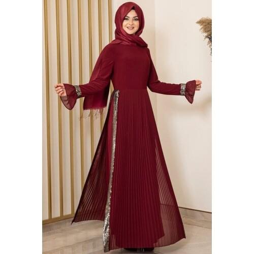 Claret red colour women abaya. Elegant and quality dress. Muslim dress. New season fashion. Made in Turkey. Kaftan. Caftan