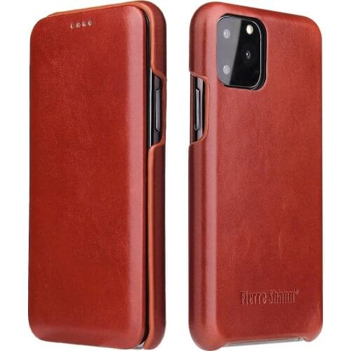 Curved Screen Genuine Leather Flip Cover For iPhone 11 Pro Max 5.8 6.1 6.5 Real Natural Cowhide Phone Case