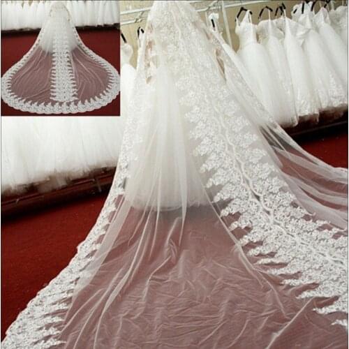 1T Wedding Veils 3 Metre With Comb Lace Appliques Long Cathedral Luxury Bridal Veil Wedding Accessories 4M Length