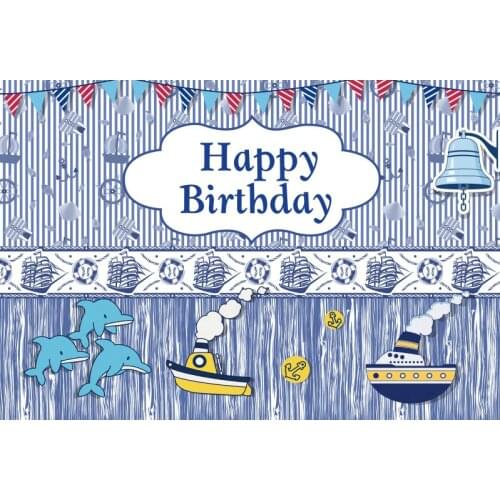 Happy Birthday Backdrop Cartoon Dusty Blue Photography Background Celebration Photo Booth Studio Decor