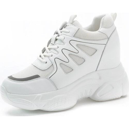 Dad Shoes Chunky Sneakers Split Leather Breathable Light Weight Platform Wedge Heel 9cm Air Mesh Comfortable Ankle Boots