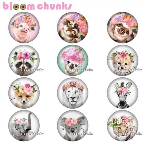 Round photo glass cabochon spring flower animal lion tiger elephant demo flat back Making findings 12mm/18mm/20mm/25mm A8165