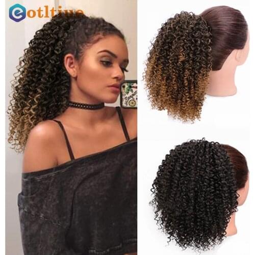 Drawstring Clip In Afro Kinky Curly Ponytail Human Hair 10”-20” Long Remy Indian Hair Extensions Pony Tail For African American