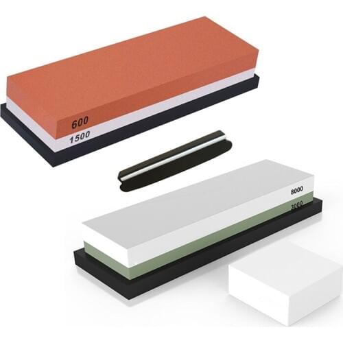 Best 2 Set Sharpening Stone 2 Side Whetstone Sharpener Waterstone with Non-Slip Rubber Base, Grit 3000/8000 & Grit 600/1500
