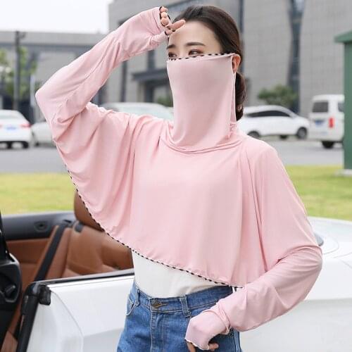 Fashionable Ladies Summer Sun Shade Funscreen Face Mask Ice Silk Sun Visor Shirt Woman Riding Outdoor Shawl Cloak Jacket