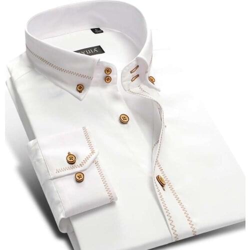 2020 Spring and Autumn Mens Long Sleeve Business Shirt Europe Fashion Wedding Groom Dress Shirts Male Big Size Slim Fit Tops