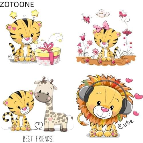 ZOTOONE Cartoon Tiger Patches Iron on Transfer for Clothing DIY Letter Flower Patch for Kids Ironing Vinyl Stickers Appliqued H