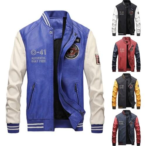 2021 autumn and winter new leisure mens leather jacket color trend youth baseball motorcycle PU leather jacket
