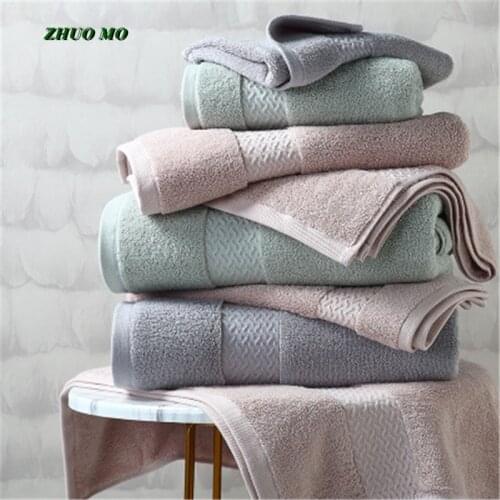 New Soft Super Absorbent Bath Towel For Adults 70*140 cm 35*75 cm Cotton 3pcs Towel set For Home Gray Pink Green Gift Towel